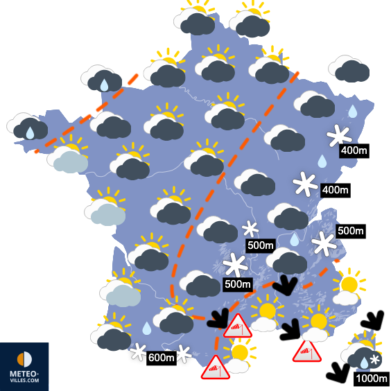 Carte de prévisions du temps du Mardi 25 novembre 2025