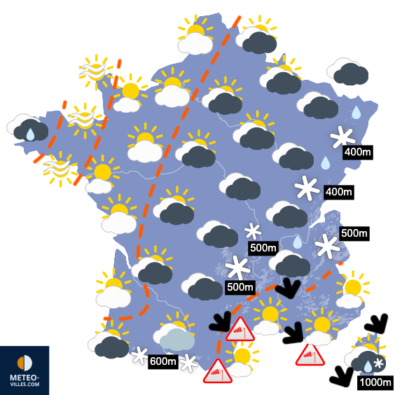 Carte de prévisions du temps du Mercredi 26 novembre 2025