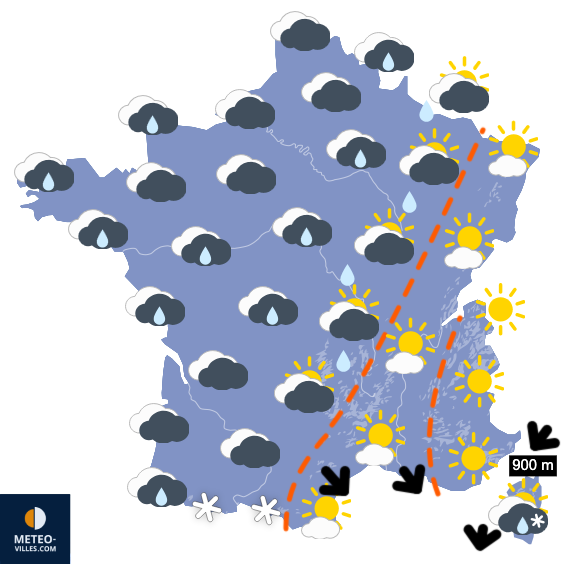 Carte de prévisions du temps du Lundi 24 novembre 2025