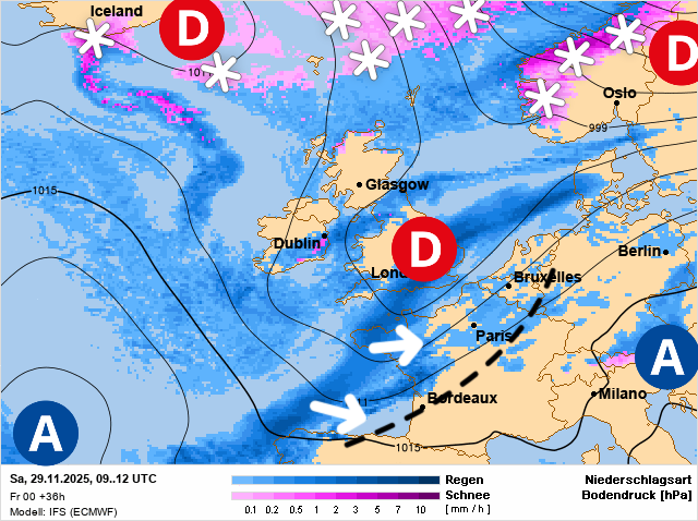 Carte de prévisions d'europe du Samedi 29 novembre 2025