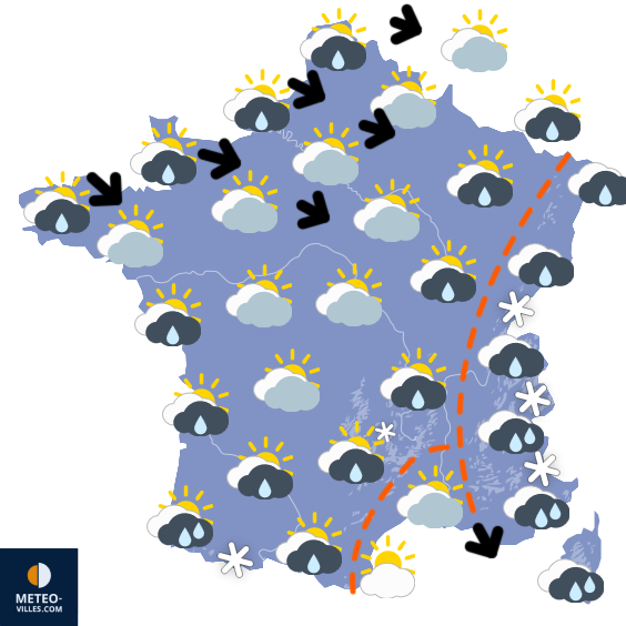Carte de prévisions du temps du Dimanche 30 novembre 2025