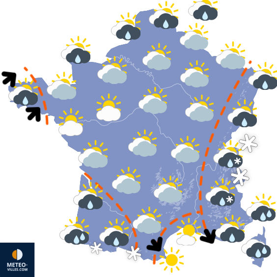 Carte de prévisions du temps du Dimanche 30 novembre 2025