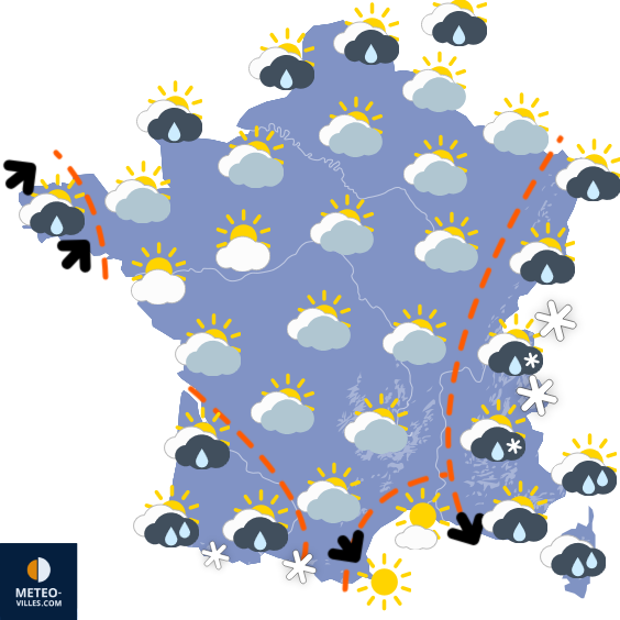 Carte de prévisions du temps du Dimanche 30 novembre 2025