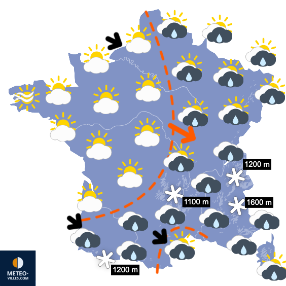 Carte de prévisions du temps du Dimanche 30 novembre 2025