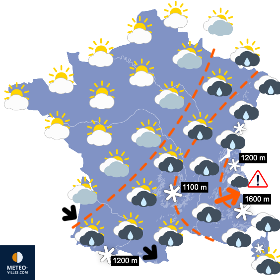 Carte de prévisions du temps du Dimanche 30 novembre 2025