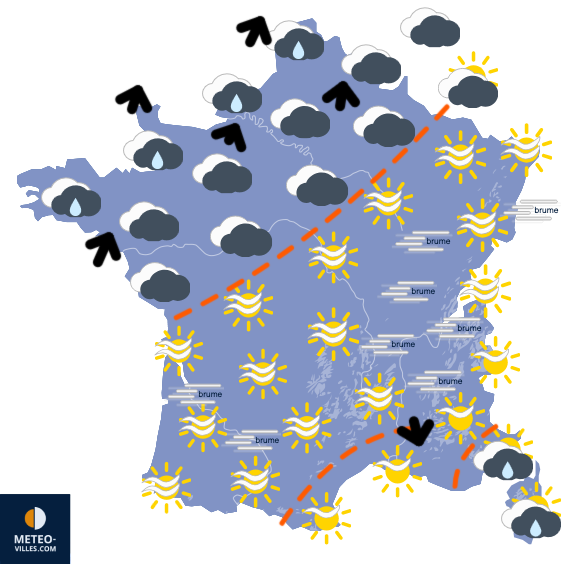 Carte de prévisions du temps du Lundi 1 décembre 2025