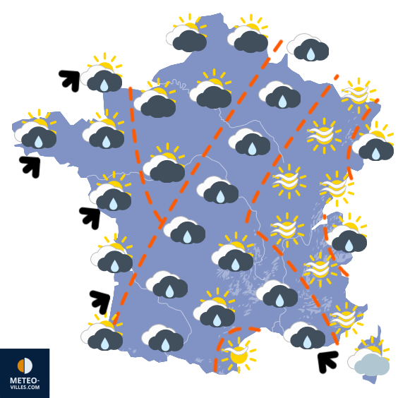 Carte de prévisions du temps du Lundi 1 décembre 2025