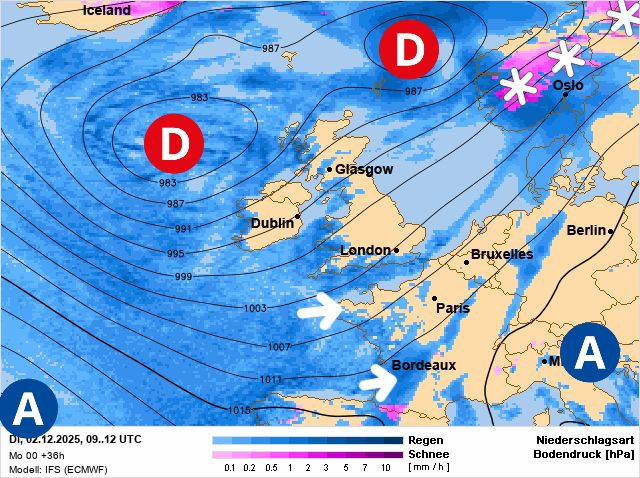 Carte de prévisions d'europe du Mardi 2 décembre 2025