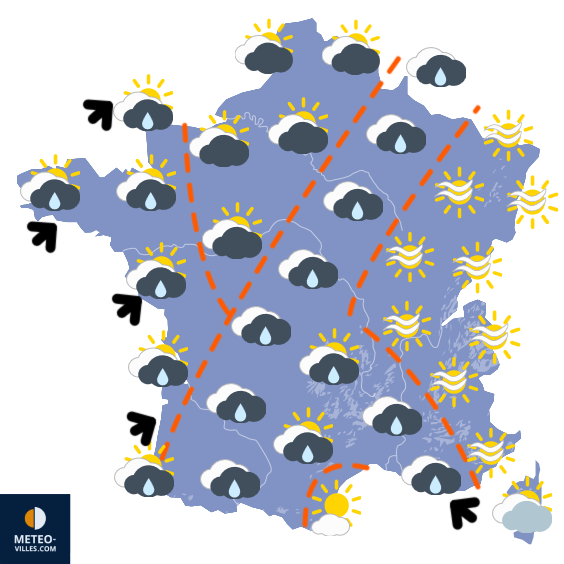 Carte de prévisions du temps du Mardi 2 décembre 2025