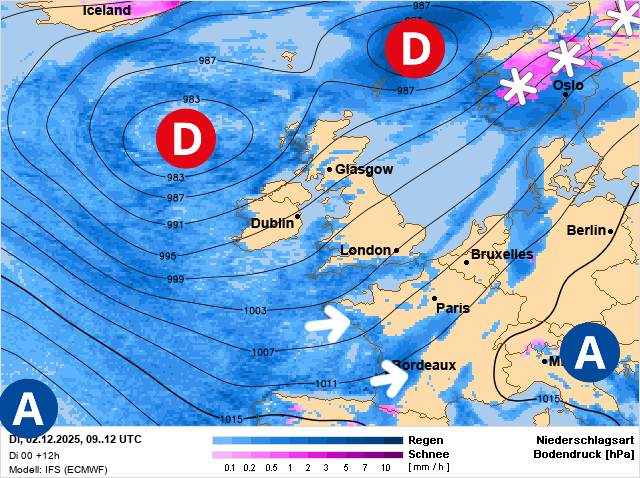 Carte de prévisions d'europe du Mardi 2 décembre 2025