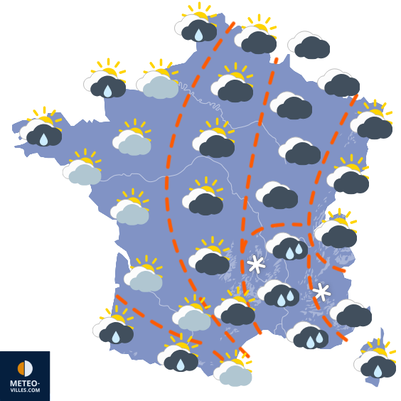 Carte de prévisions du temps du Dimanche 30 novembre 2025