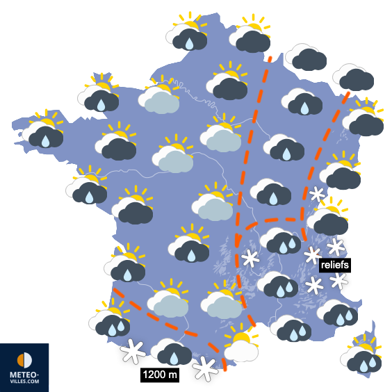Carte de prévisions du temps du Lundi 1 décembre 2025