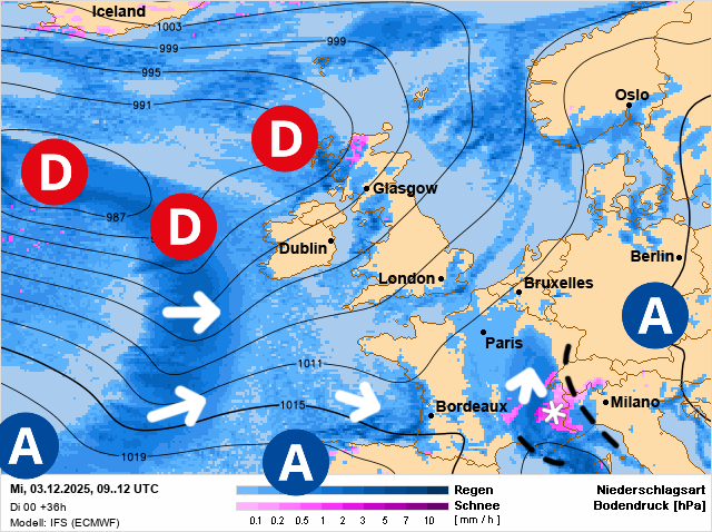 Carte de prévisions d'europe du Mercredi 3 décembre 2025