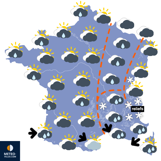 Carte de prévisions du temps du Mardi 2 décembre 2025