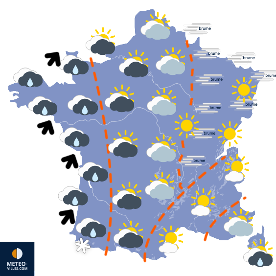 Carte de prévisions du temps du Dimanche 30 novembre 2025