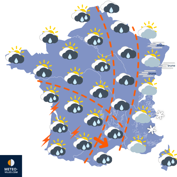 Carte de prévisions du temps du Lundi 1 décembre 2025