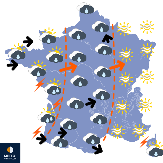 Carte de prévisions du temps du Mardi 2 décembre 2025