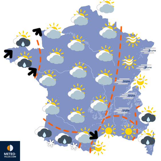 Carte de prévisions du temps du Lundi 1 décembre 2025