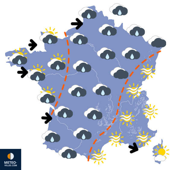 Carte de prévisions du temps du Lundi 1 décembre 2025