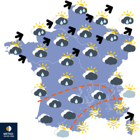 Carte de prévisions du temps du Mardi 2 décembre 2025
