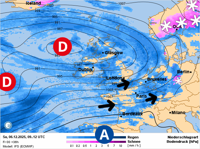 Carte de prévisions d'europe du Samedi 6 décembre 2025