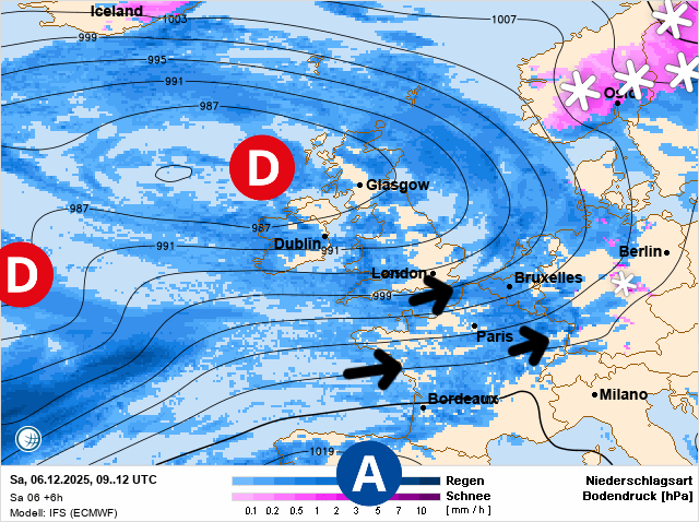 Carte de prévisions d'europe du Samedi 6 décembre 2025