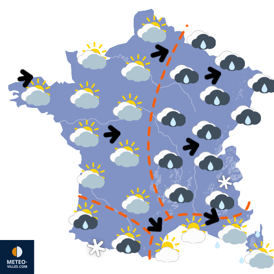 Carte de prévisions du temps du Dimanche 30 novembre 2025