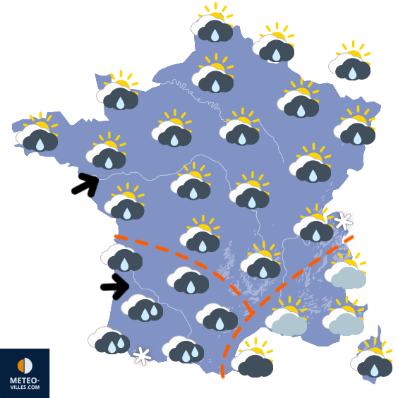 Carte de prévisions du temps du Lundi 1 décembre 2025