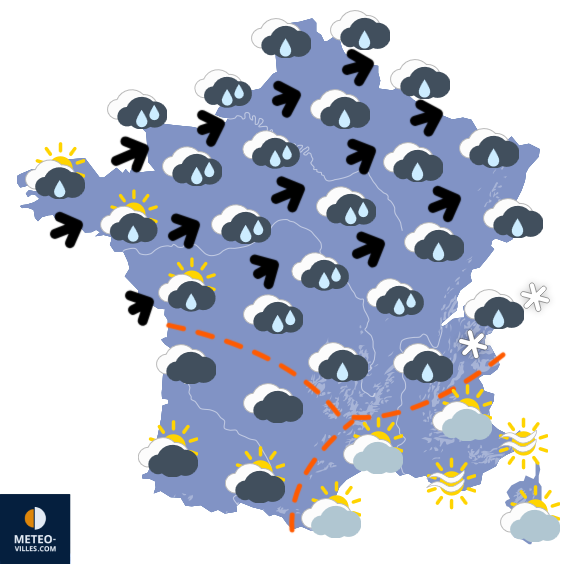 Carte de prévisions du temps du Mardi 2 décembre 2025
