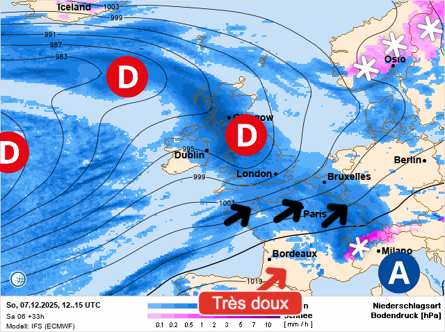 Carte de prévisions d'europe du Dimanche 7 décembre 2025