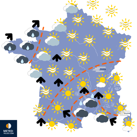 Carte de prévisions du temps du Lundi 8 décembre 2025