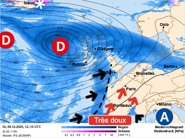 Carte de prévisions d'europe du Mardi 9 décembre 2025