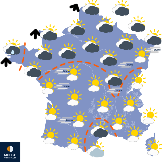 Carte de prévisions du temps du Lundi 8 décembre 2025