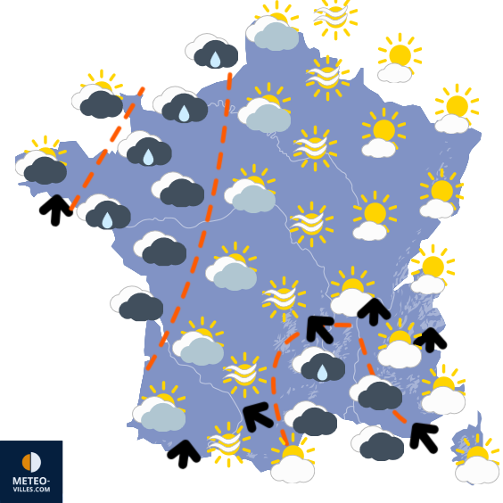 Carte de prévisions du temps du Lundi 8 décembre 2025