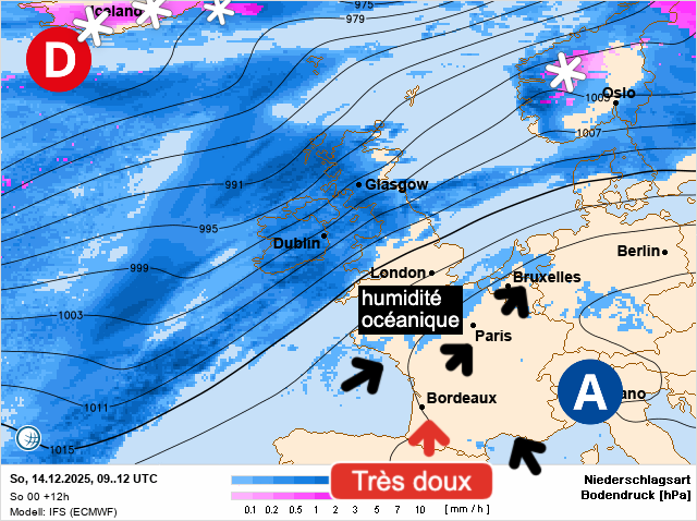 Carte de prévisions d'europe du Dimanche 14 décembre 2025