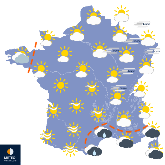 Carte de prévisions du temps du Mardi 9 décembre 2025