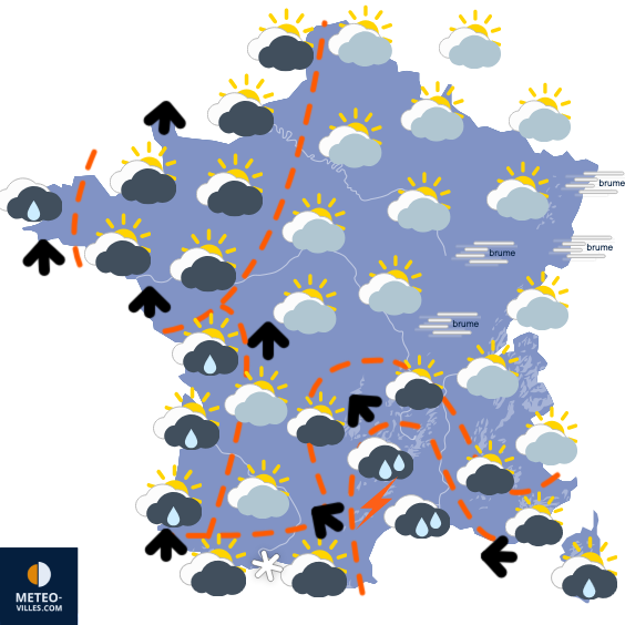 Carte de prévisions du temps du Monday, December 15, 2025