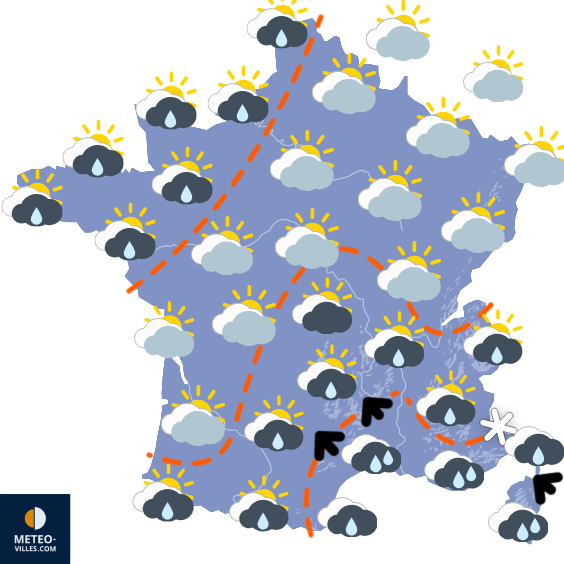 Carte de prévisions du temps du Monday, December 15, 2025