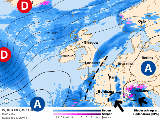 Carte de prévisions d'europe du Mardi 16 décembre 2025