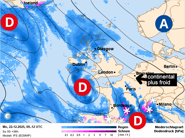 Carte de prévisions d'europe du Lundi 22 décembre 2025