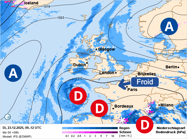 Carte de prévisions d'europe du Mardi 23 décembre 2025