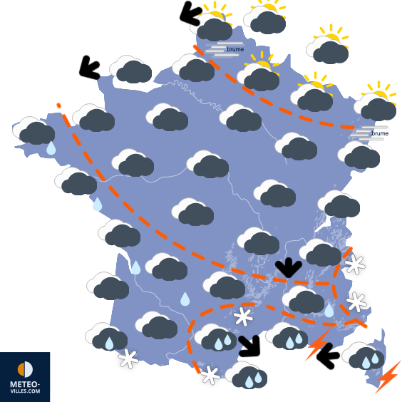 Carte de prévisions du temps du Lundi 22 décembre 2025