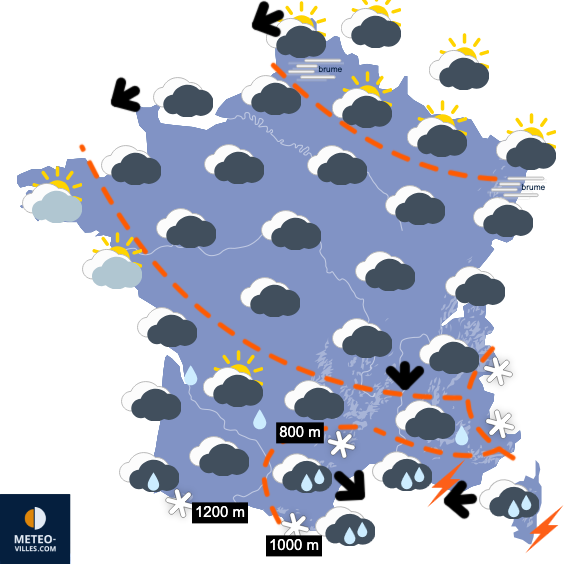 Carte de prévisions du temps du Mardi 23 décembre 2025