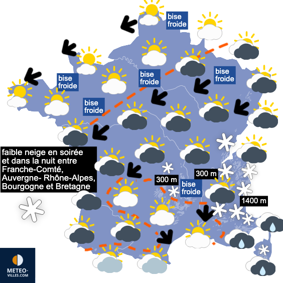 Carte de prévisions du temps du Mardi 23 décembre 2025