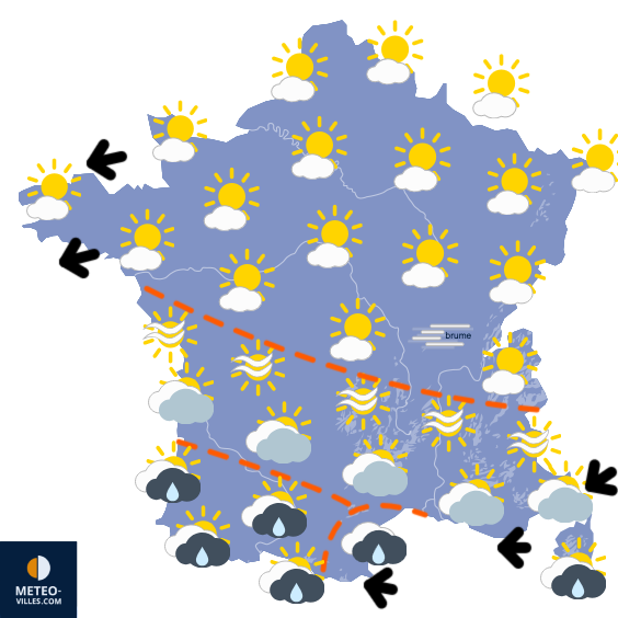 Carte de prévisions du temps du Lundi 22 décembre 2025