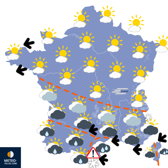 Carte de prévisions du temps du Mardi 23 décembre 2025