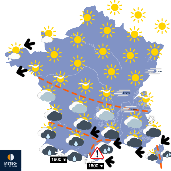 Carte de prévisions du temps du Mercredi 24 décembre 2025
