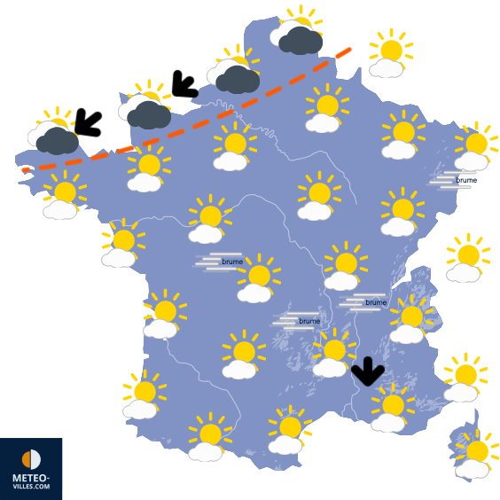 Carte de prévisions du temps du Mardi 23 décembre 2025