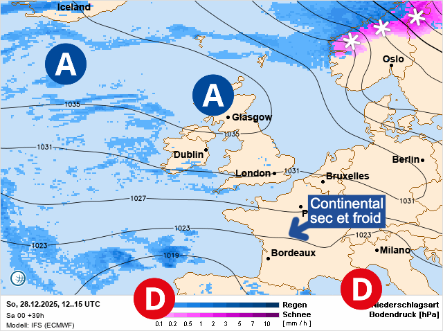 Carte de prévisions d'europe du Dimanche 28 décembre 2025