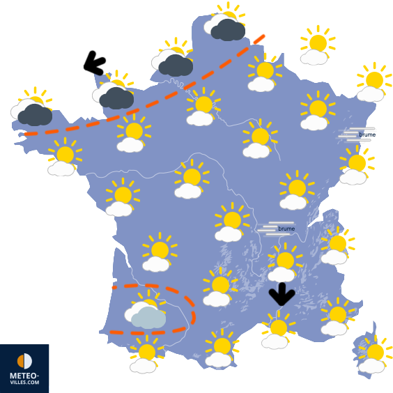 Carte de prévisions du temps du Mardi 23 décembre 2025